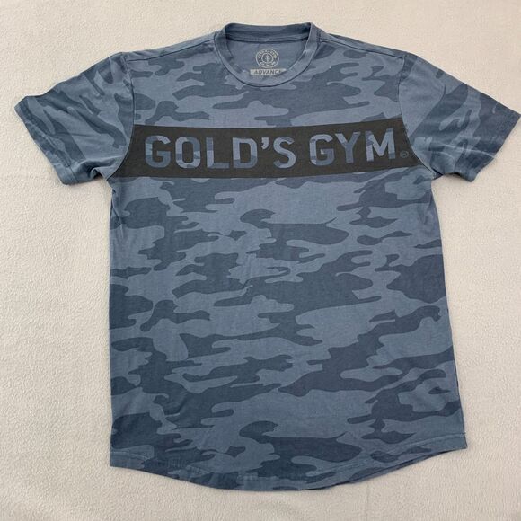 Gold's Gym T Shirt Adult Small Advance Performance Apparel Camo Blue Stretch - Picture 1 of 10